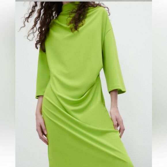Zara green draped midi dress NWT - Picture 3 of 7